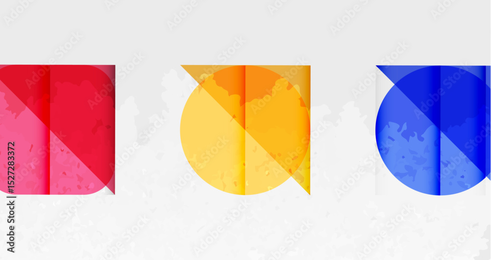 Aufkleber abstract design features colorful overlapping shapes forming letters. textured background adds visua