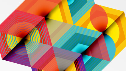 Fototapeta premium Abstract geometric composition. Vibrant colors, layered shapes create dynamic visual experience. Lines, angles define complex structure.
