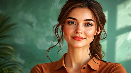 Portrait of a woman smiling in a green background - Powered by Adobe
