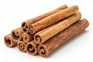 Stack of Dried Cinnamon Sticks on White Background