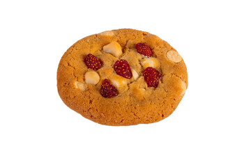 Vanilla cookies topped with nuts and strawberries on a transparent background