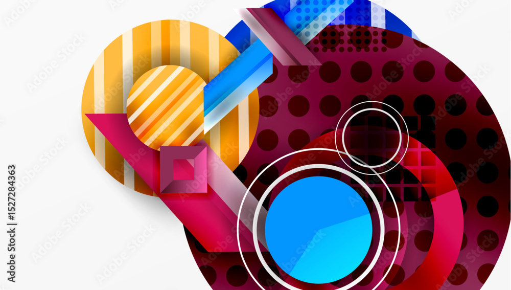 Aufkleber Abstract geometric composition. Overlapping shapes, vibrant colors, dynamic design. Modern illustration with playful elements.