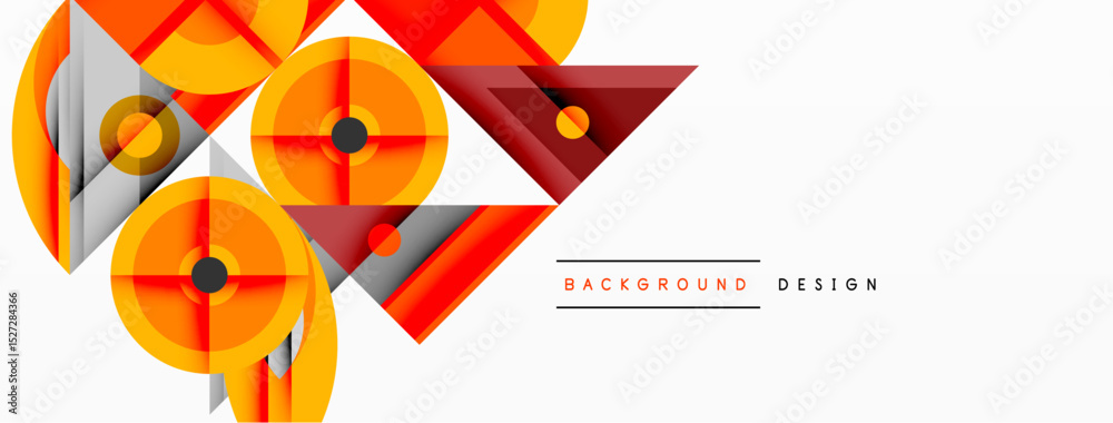 Poster Abstract geometric shapes, orange, red, gray. Modern design elements create dynamic visual composition. Clean background enhances focus.