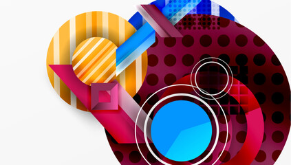 Obraz premium Abstract geometric composition. Overlapping shapes, vibrant colors, dynamic design. Modern illustration with playful elements.