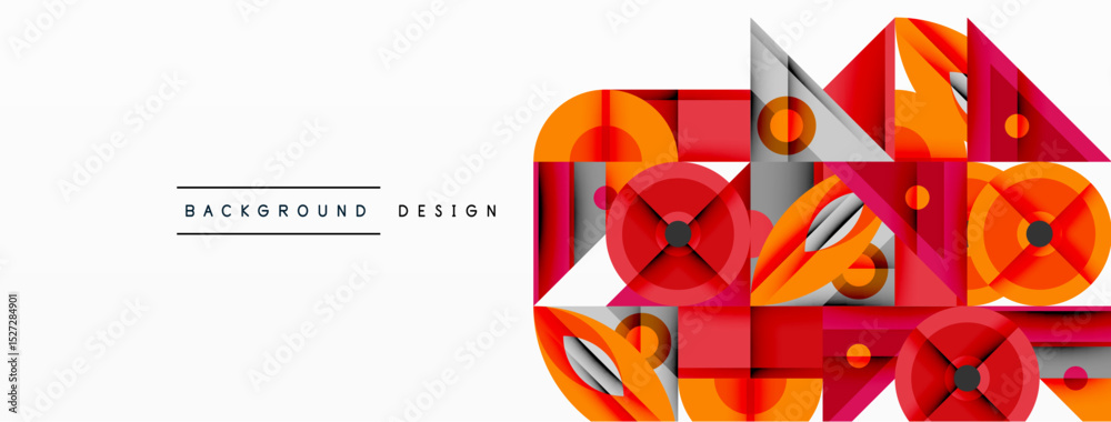 Poster Abstract geometric shapes, orange, gray, red. Modern design elements create dynamic composition. Clean lines, flat style.