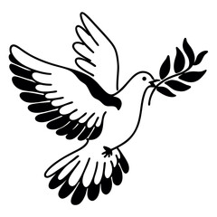 Obraz premium A graceful dove, wings outstretched, carries an olive branch, isolated on white background