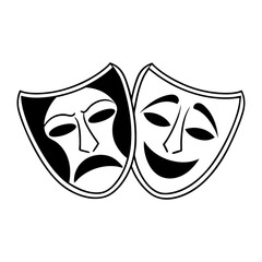 A stark contrast of emotions a happy mask and a sad mask, isolated on white background