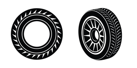 Elegant flat silhouette of a radial car tyre on white © Design Wave Ai
