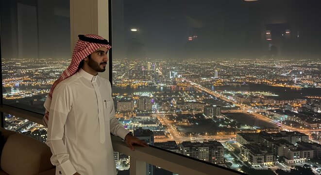 Night Cityscape View from High-Rise Building in Saudi Arabia