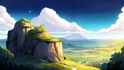 ゲーム背景　高台の崖がある地平線自然風景