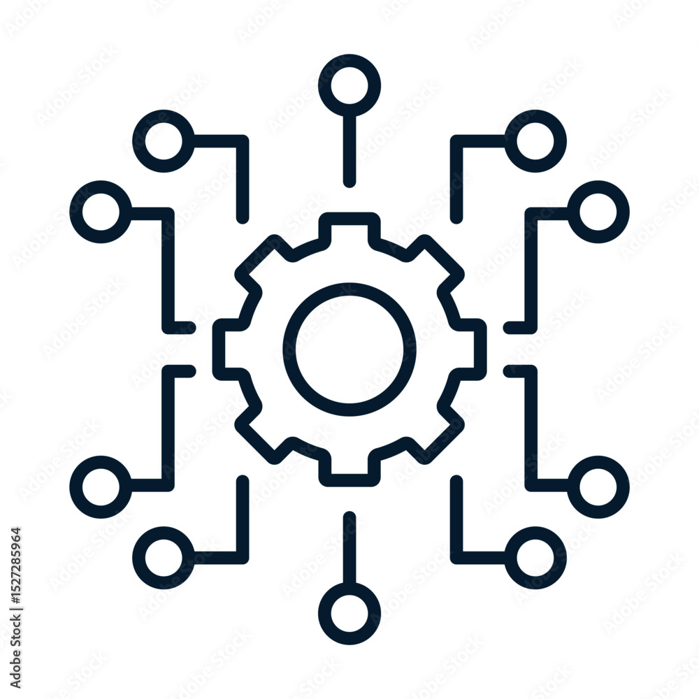 Poster automatic complex systems of control and management of technological processes. vector linear icon o