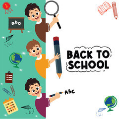 back to school flat design illustration banner and book icon elements