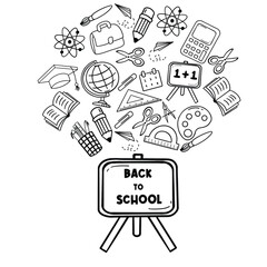 Back to school seamless doodle pattern. Hand drawn background with school supplies and creative elements. Vector illustration. doodle drawing of school equipment