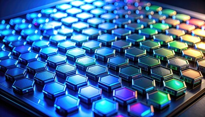 Obraz premium Color-coded glucose sensor grid illuminating in waves to represent sugar detection in smart bio-interface