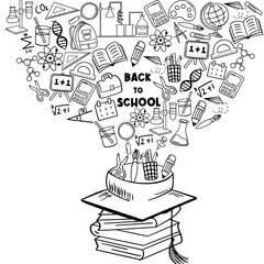 back to schools with element. welcome back to school poster with doodle