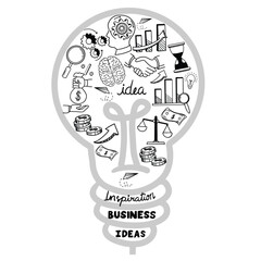Business idea and business plan vector doodles. Set of business doodle elements made in vector. Idea, businessman, creative thinking, progress, graphs and all other kinds of business related elements