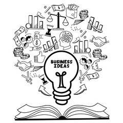Business idea and business plan vector doodles. Set of business doodle elements made in vector. Idea, businessman, creative thinking, progress, graphs and all other kinds of business related elements