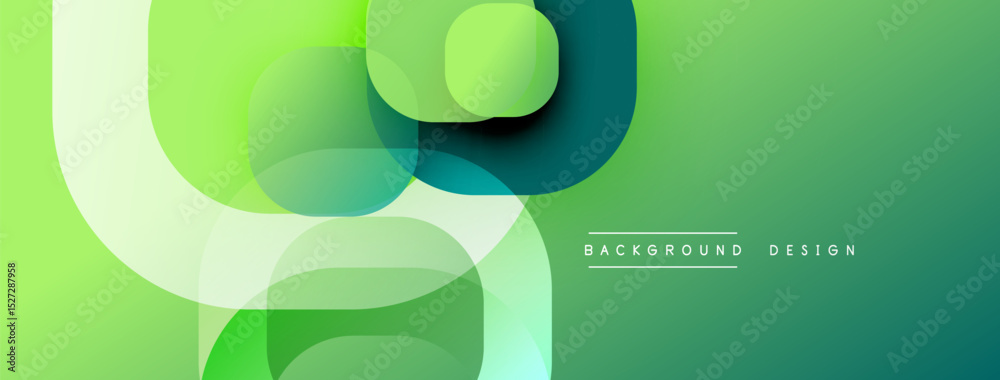 Aufkleber Abstract green layers create dynamic composition. Smooth gradients, overlapping shapes suggest depth, modern aesthetic. Minimal text present.