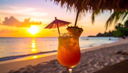Sunset Beach Cocktail: Golden Hour Tropical Drink with Pineapple Garnish
