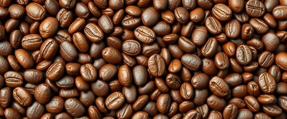 Fototapeta premium Intricate vector seamless pattern of roasted coffee beans, close-up view, food, latte