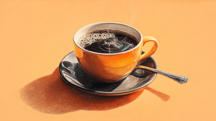 Orange Coffee Cup with Black Coffee on Warm Background