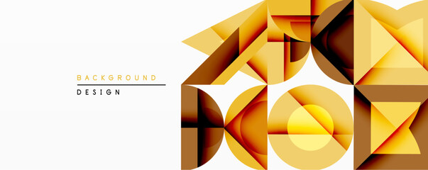 Abstract geometric composition. Golden shapes overlap, creating dynamic visual effect. Modern design suitable for backgrounds, presentations, digital art projects. Bright, warm tones dominate image.