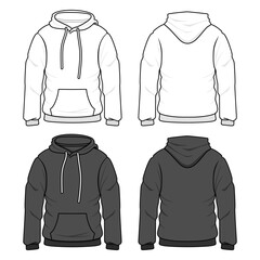 Hoodie template vector illustration. Front and back view. Black and white colors