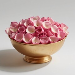 The pink rose petals filled in golden bowl.