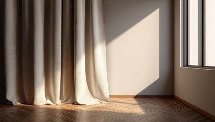 Beige curtains in a sunlit room