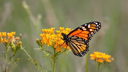 Butterfly Resting on Orange Flower in Natural Setting