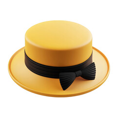 Stylish yellow boater hat with black ribbon bow fashion accessory elegant summer headwear womens hat classic design yellow on transparent background