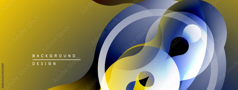 Aufkleber Abstract design features flowing shapes, layered colors. Yellow, blue, white gradients create dynamic visual effect. Modern background element.