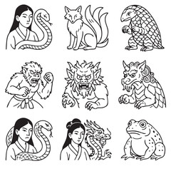 Shape-Shifting Chinese Cryptids &ndash; Myth Icon Set