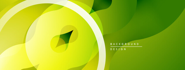 Abstract green design. Overlapping shapes create dynamic visual flow. Soft gradients suggest depth, modern aesthetic.