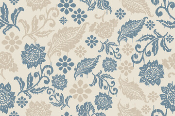 Ikat floral paisley embroidery seamless pattern on background. Ikat ethnic flower oriental pattern traditional. Aztec style abstract vector illustration. design for ikat floral fashion fabric,clothing