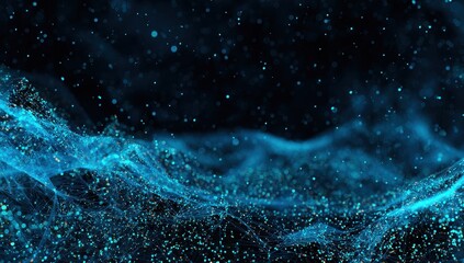 Abstract digital landscape of swirling teal particles against a dark background