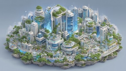Futuristic Green City on Floating Island