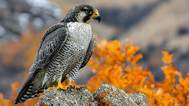 Majestic Peregrine Falcon on Autumnal Rock