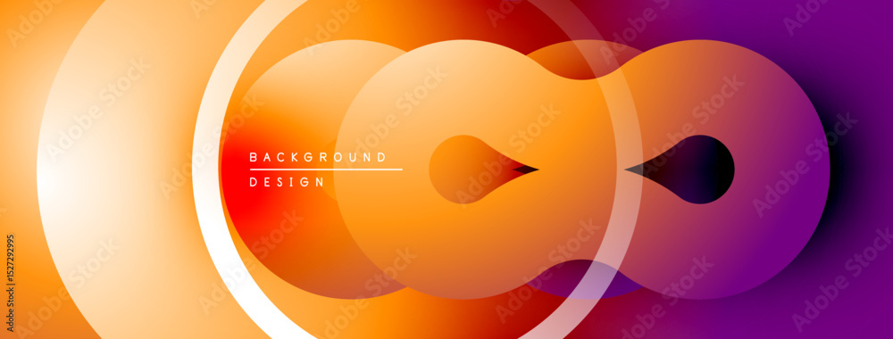 Poster Abstract gradient circles overlap creating dynamic visual effect. Warm colors transition from orange to purple. Modern design element.
