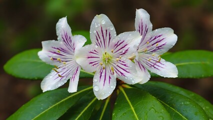 White and Purple Flower with Water Droplets on Petals
