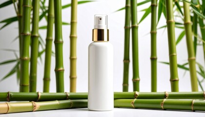 Fototapeta premium Bamboo Extract Facial Mist Natural Beauty Product in White Bottle
