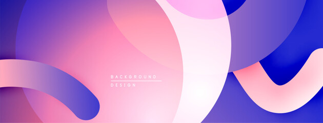 Abstract fluid shapes, vibrant gradients. Pink, purple, blue hues blend seamlessly creating modern design. Smooth curves dominate composition.