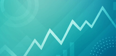Abstract blue and red lines illustrate financial market growth with upward arrows, depicting economic success and investment progress