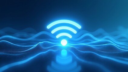 A stylized Wi-Fi signal icon emitting subtle waves on a glass-like background, illustrating modern connectivity, digital freedom, and seamless communication in a tech-driven world.
