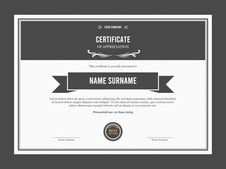 Retro style certificate of appreciation template for company, business, graduation, diploma