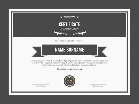 Retro style certificate of appreciation template for company, business, graduation, diploma