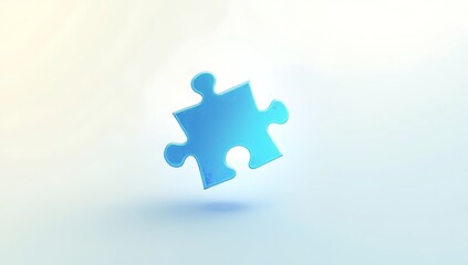 Obraz premium A floating puzzle piece icon in soft blue hues on a pastel white background representing strategic alignment, problem-solving, and the integration of ideas in collaborative work. 