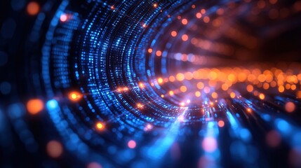 A glowing fiber optic connection linking a futuristic AI-controlled city