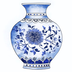 전통 청화백자 도자기 일러스트 : Traditional Blue and White Porcelain Vase Illustration