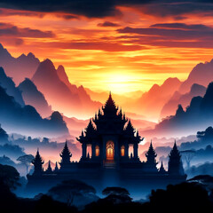 illustration sunset in bagan